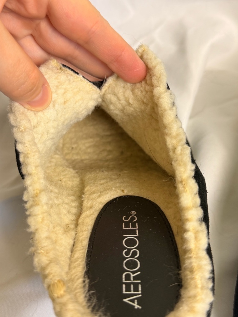 AEROSOLES Black Suede Shearling-Trim Horsebit Mules Clogs - Picture 8 of 8